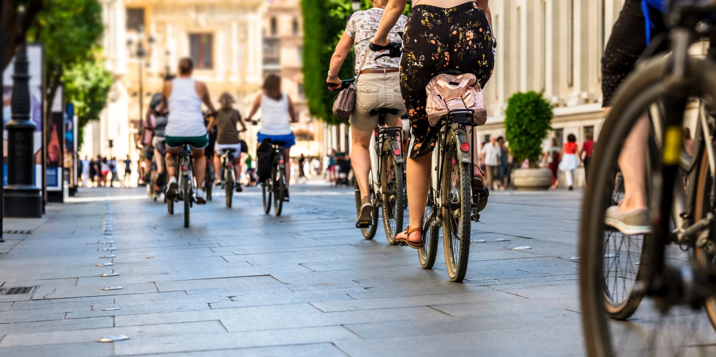 People cycling in pedestrianised city - Joint second call for Driving Urban Transitions